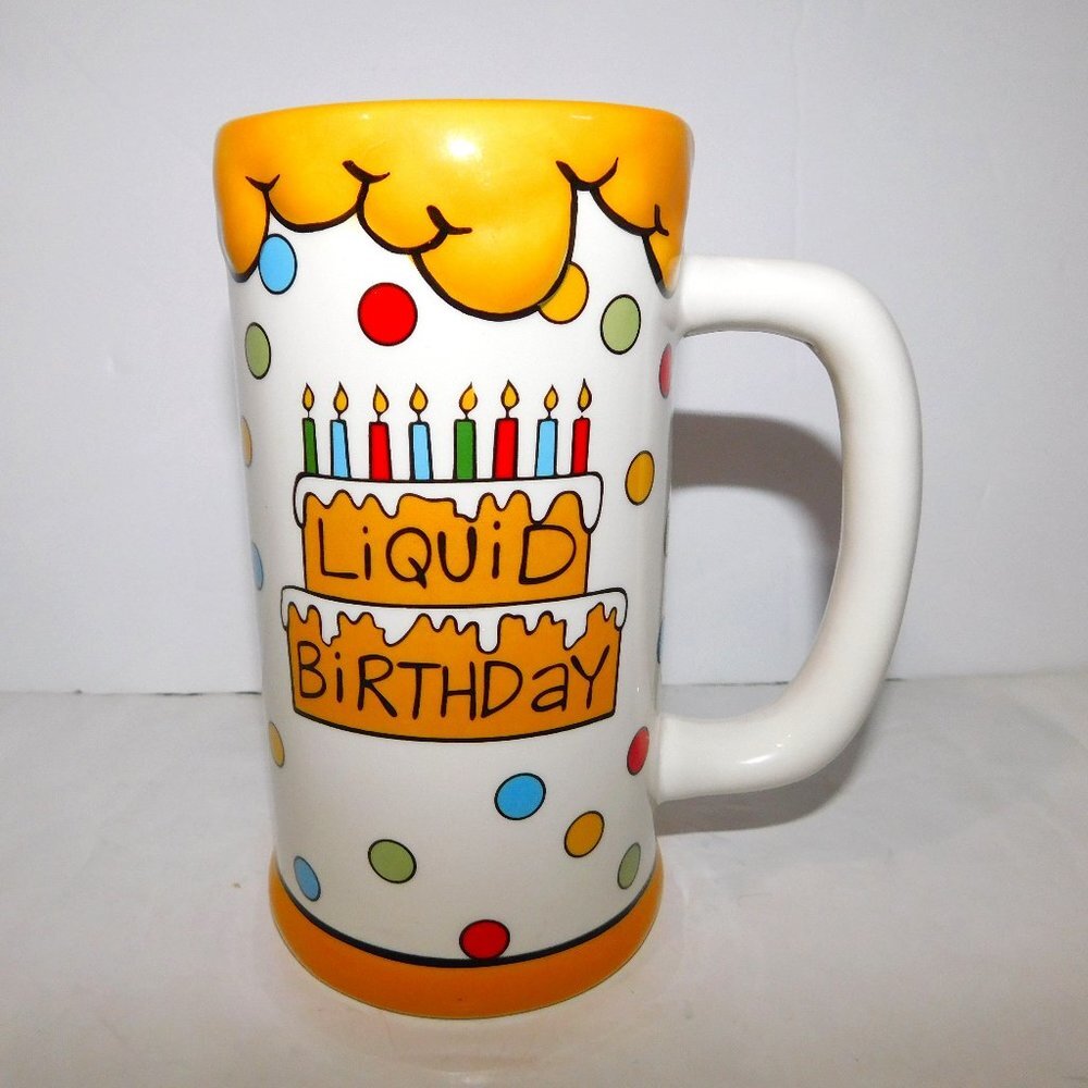 LIQUID BIRTHDAY party Large Drinking Mug Cup Celebration Happy Cake